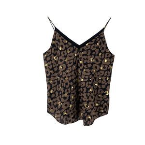 Express Animal Print Tank Top Gray Metallic Gold V Neck Womens Size XS Career